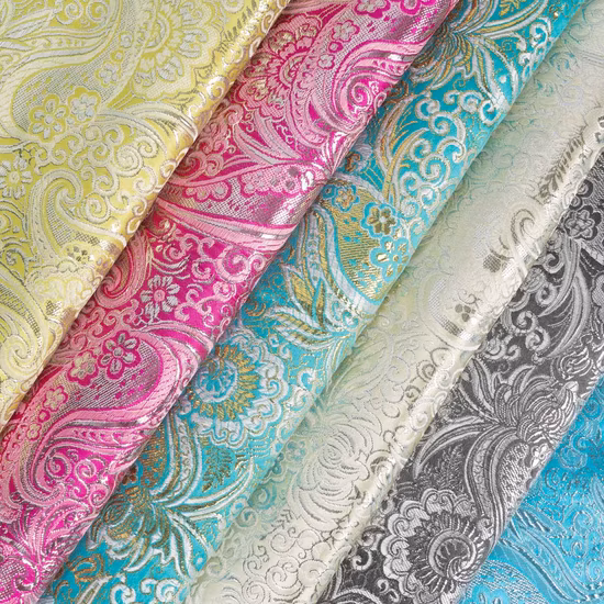 Tecido Jacquard Lurex com Fios Metálicos Dourados e Prateados